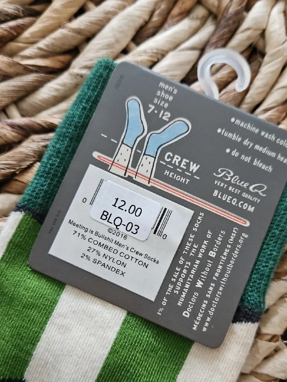 Blue Q Green and White Novelty Crew Socks - 